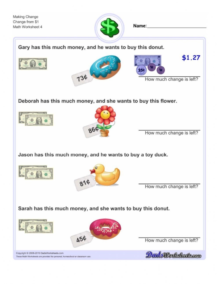Second grade geography worksheet showing piles of coins to be added for lesson twenty-four