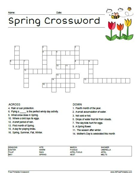 Spring themed crossword puzzle worksheet for second grade math and fractions practice