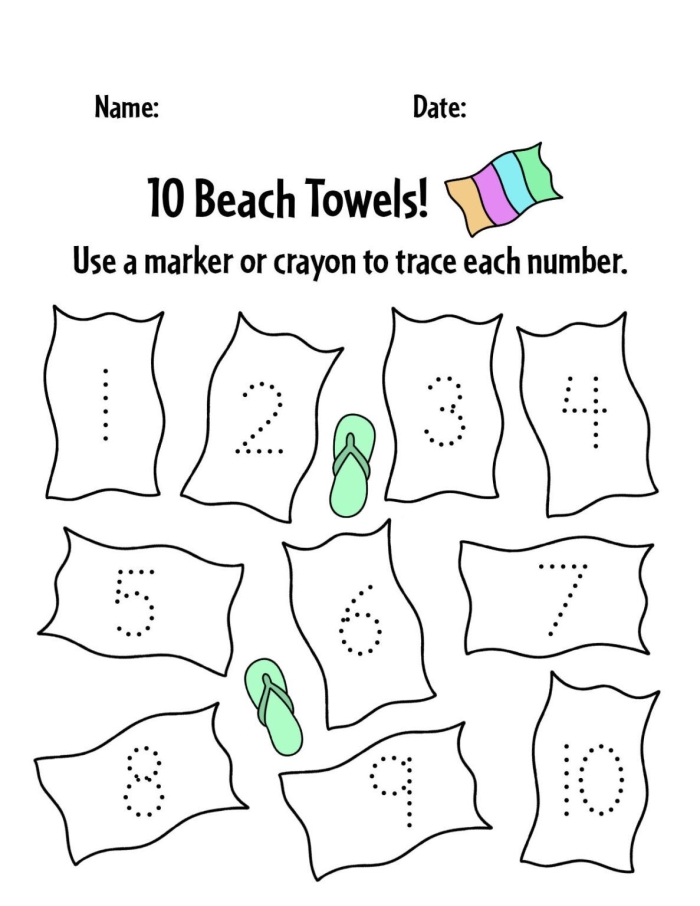 Measurement worksheet for Second Grade Number Patterns on the Beach worksheet featuring colorful visuals to help second graders identify numerical sequences. Engaging math activity for young learners to practice counting by twos, fives, and tens.