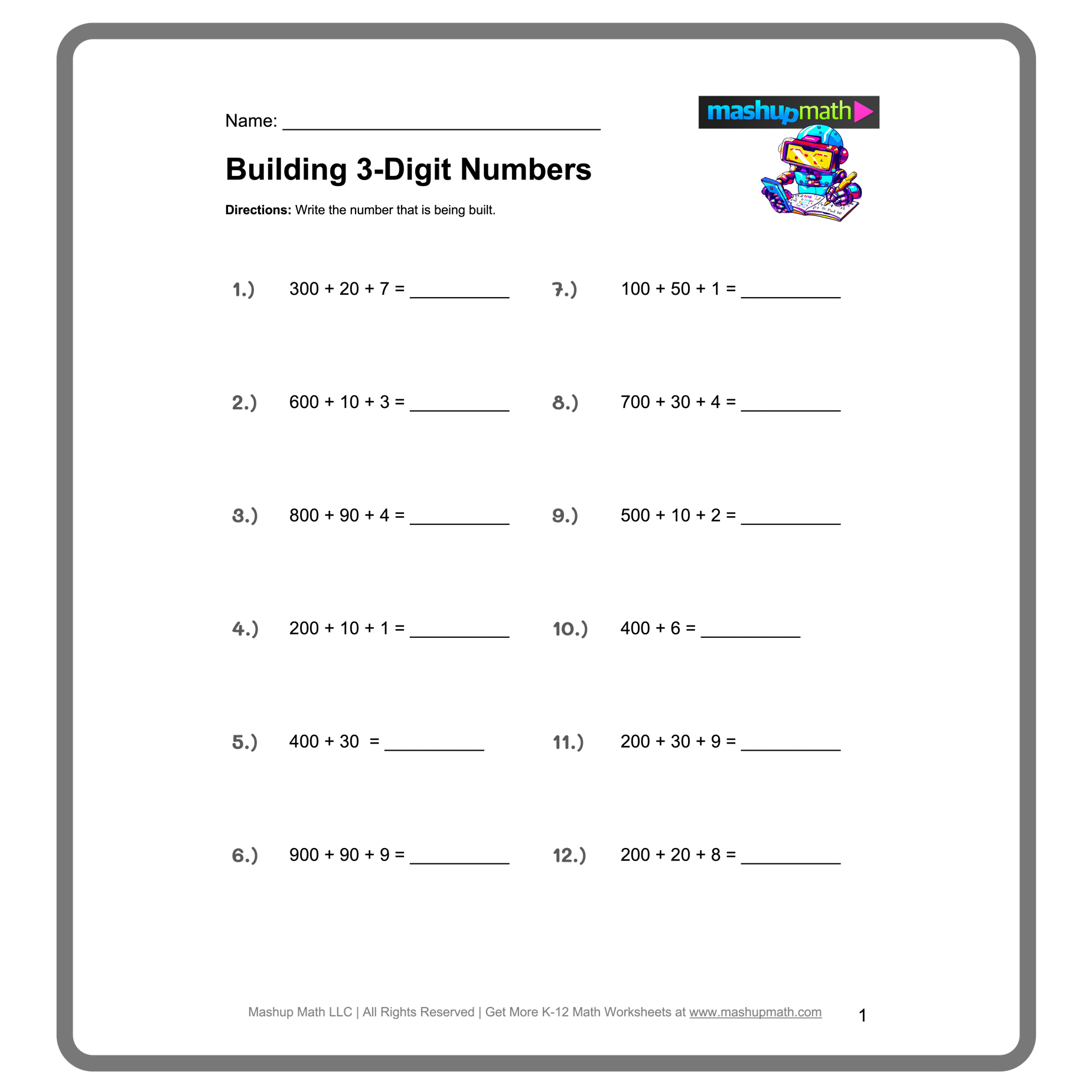 Find the Place Value Worksheet for Grade 2 - Engaging Review Activity Math worksheet for second graders focusing on finding place values through multiple choice questions