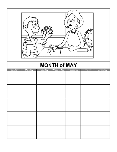 May calendar worksheet for second graders to fill in dates and highlight Mother's Day