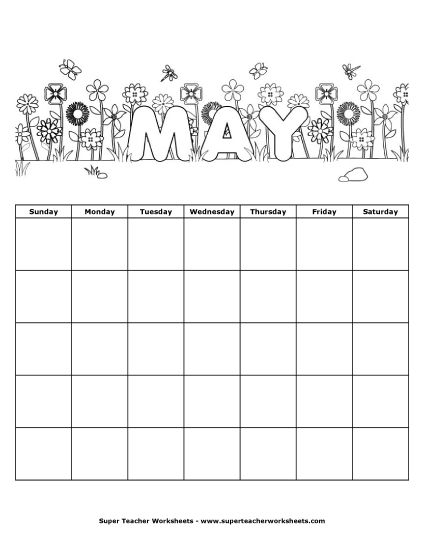 May calendar worksheet for second graders to fill in dates and highlight Mother's Day
