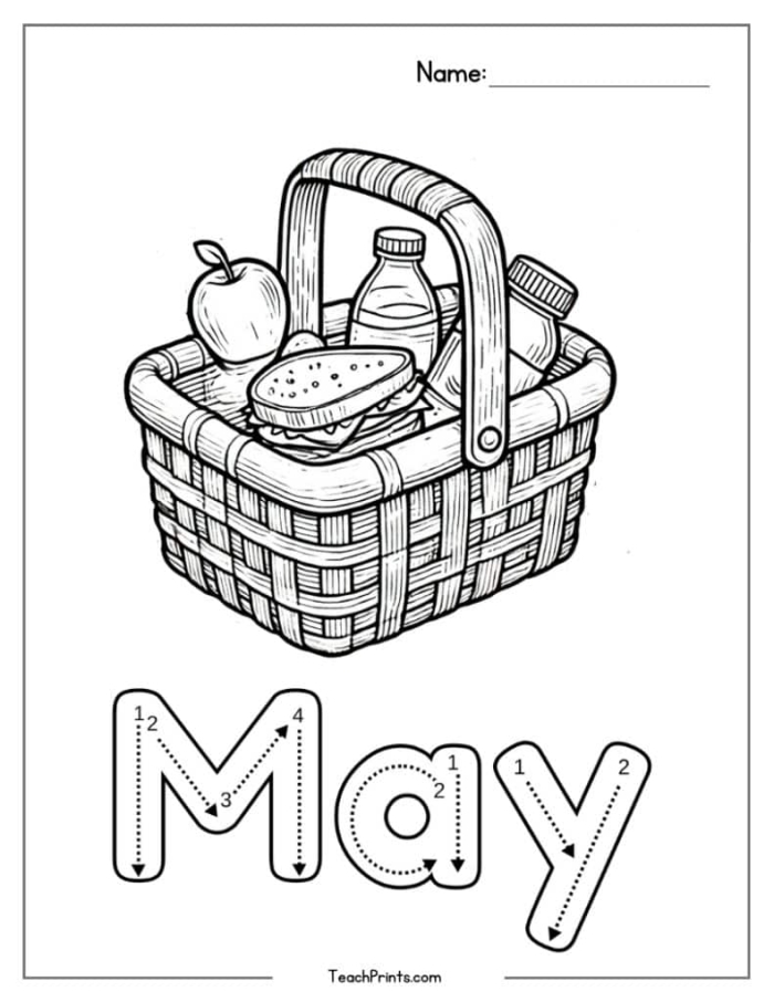 Second grade May calendar worksheet for marking special days like Mother's Day