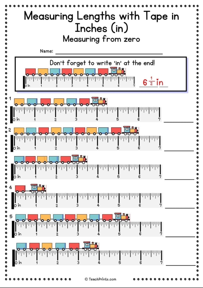 Worksheet featuring measurement exercises with familiar objects for second graders
