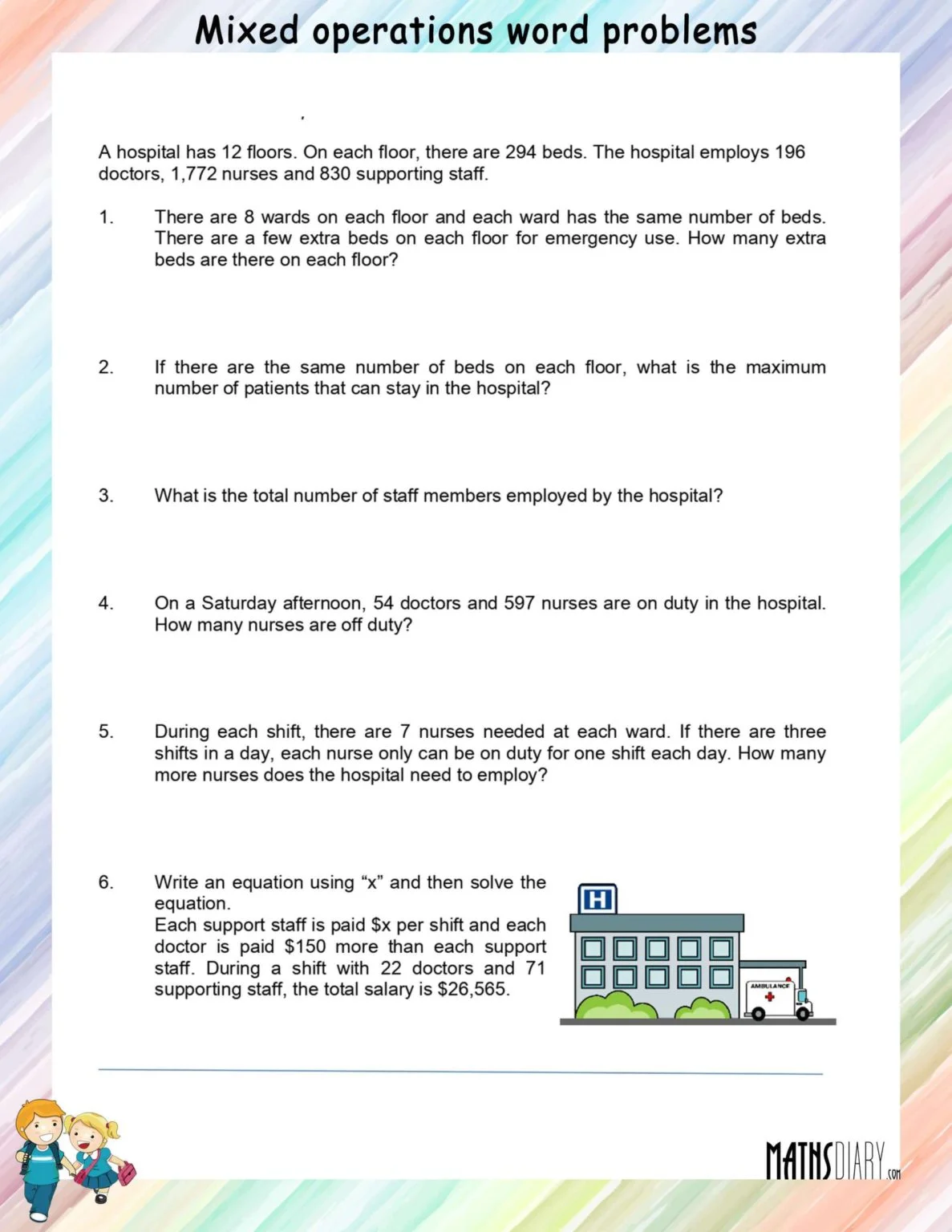 Mixed Operation Word Problem Check-in Worksheet for 2nd Grade Math Assessment 25 Second grade math worksheet featuring mixed operation word problems for three-digit addition and subtraction assessment 25