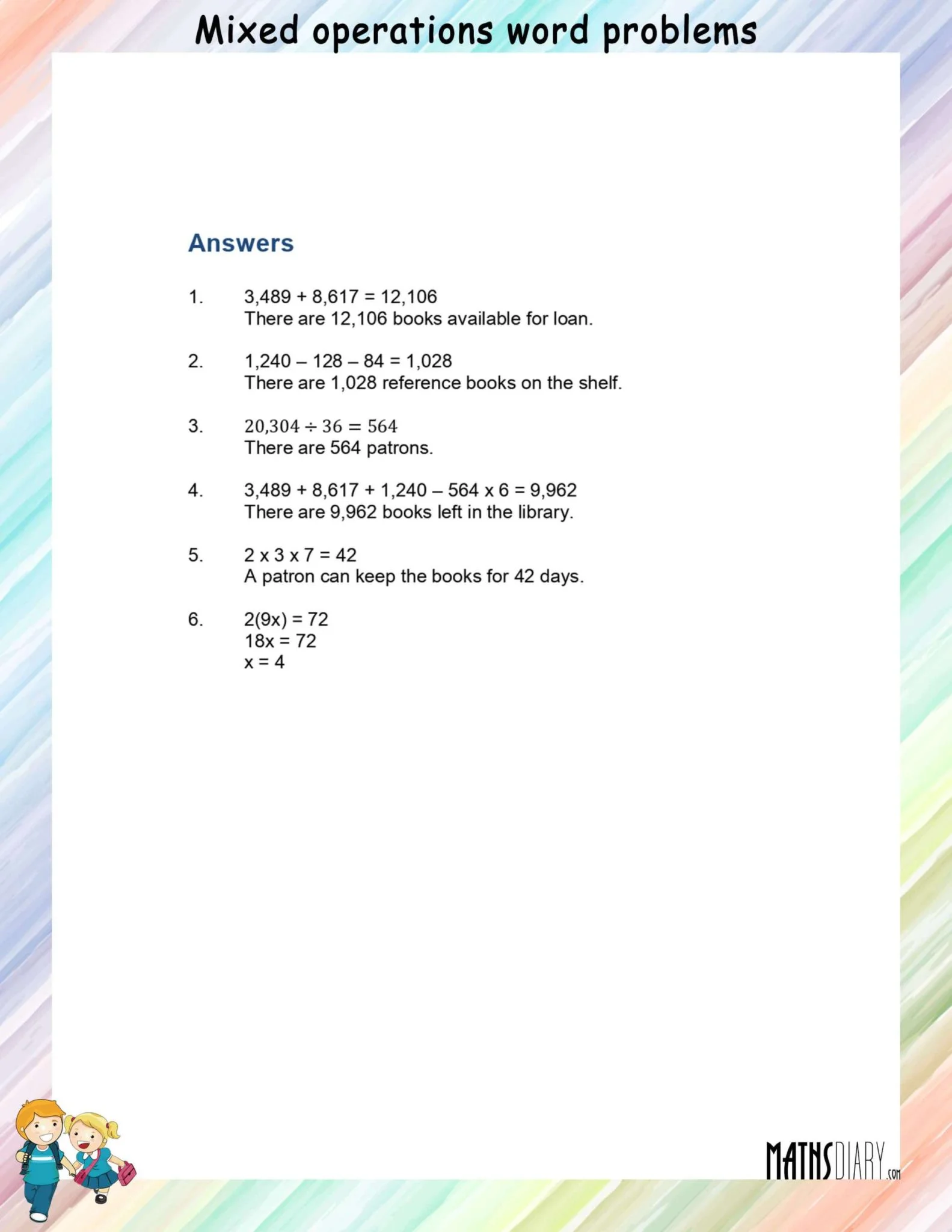 Mixed Operation Word Problem Check-in Worksheet Four for Second Grade Math Assessment Second grade students practicing three-digit addition and subtraction with a mixed operation word problem worksheet