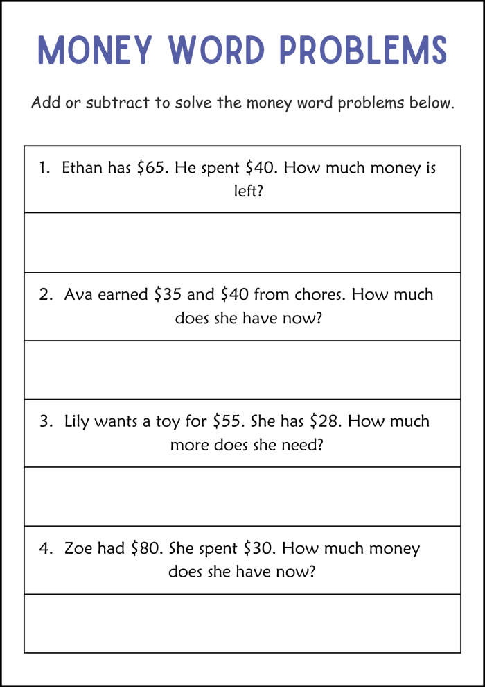 Addition money math worksheet for second grade students number three Second grade student solving money math word problems involving addition