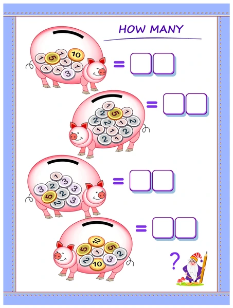 Writing worksheet for Second Grade Money Addition worksheet featuring various coins and dollar bills for practice. Worksheet for second graders to enhance their money addition skills.