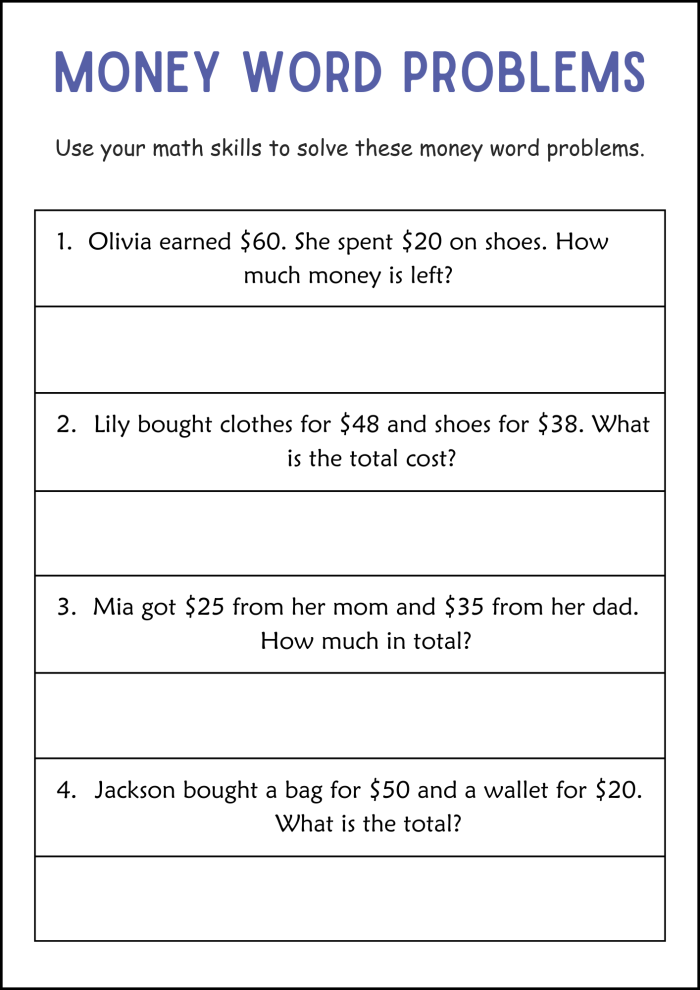 Addition Money Math Word Problems Worksheet for Grade 2 Number 5 Second grade students solving money math word problems with addition