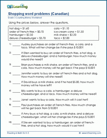 Addition worksheet for Second Grade Kids solving money math word problems in a fun worksheet for second grade. Engaging addition activities for young learners to enhance their math skills.