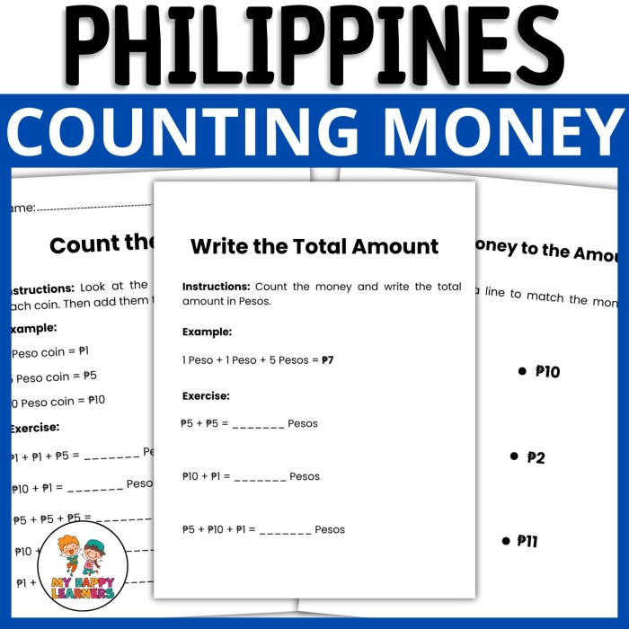 Children practicing money terms with a worksheet focused on dollars and cents