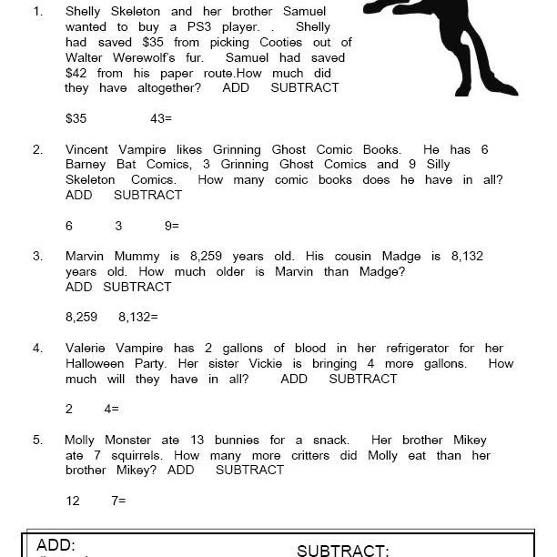 Engaging Monster Subtraction Word Problems worksheet for second graders Children solving subtraction word problems featuring colorful monsters