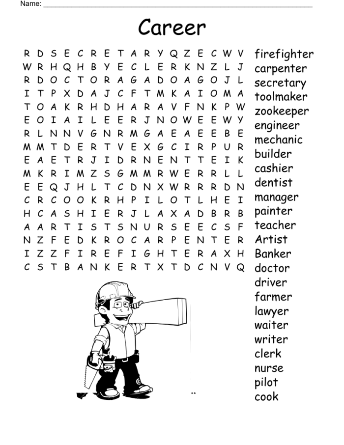 Second grade students hunting for occupation vocabulary in a fun word search worksheet