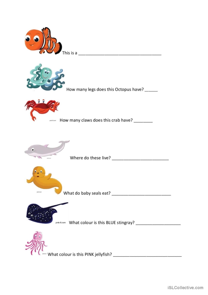 Colorful measuring worksheet featuring sea creatures for second graders