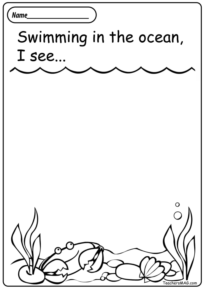 Second grade students reading a nonfiction text about the ocean with comprehension questions about author's purpose and vocabulary