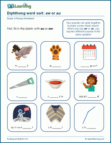 Worksheet featuring second graders practicing vowel diphthongs with the OI sound