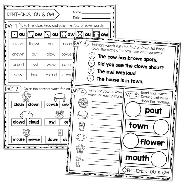 Children practicing vowel diphthongs with the OI worksheet for phonics skills