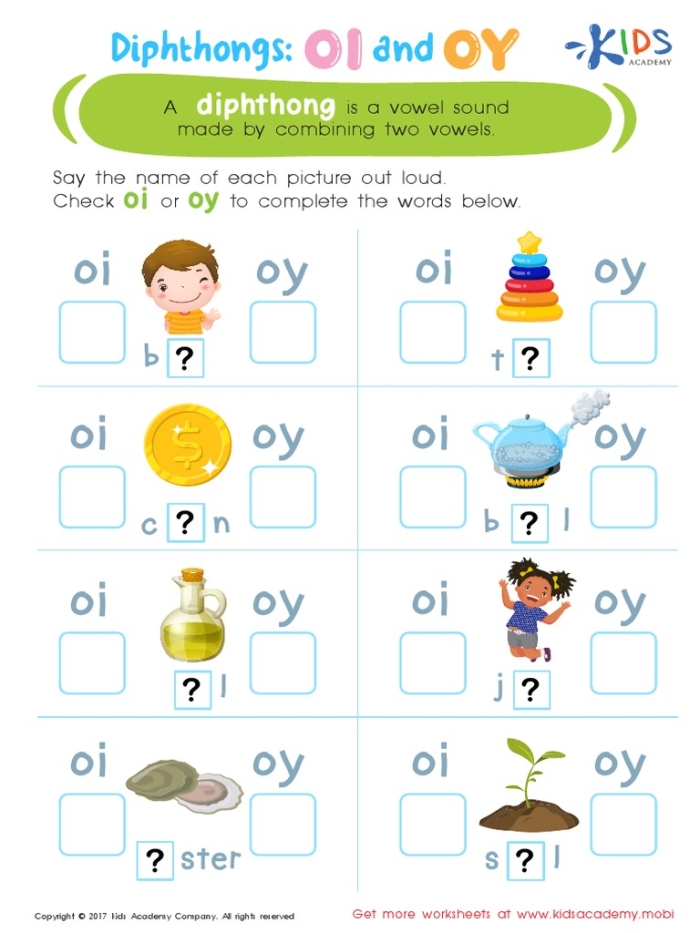 Second grade students practicing vowel diphthongs with an OI worksheet