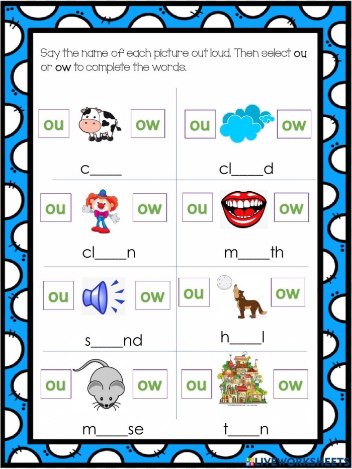 Students practicing vowel diphthongs with an OI worksheet for phonics skills