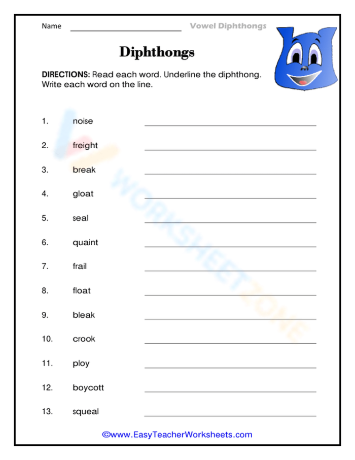 Children practicing vowel diphthongs with the OI worksheet for second graders