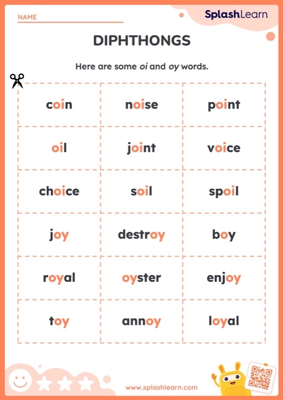 Worksheet for second graders focusing on vowel diphthongs with OI phonics practice