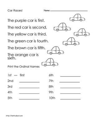 Second grade worksheet for distinguishing between ordinal and cardinal number types