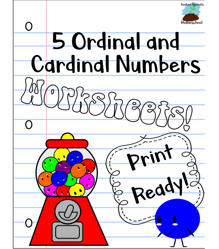 Second grade math worksheet featuring activities to distinguish between ordinal and cardinal numbers