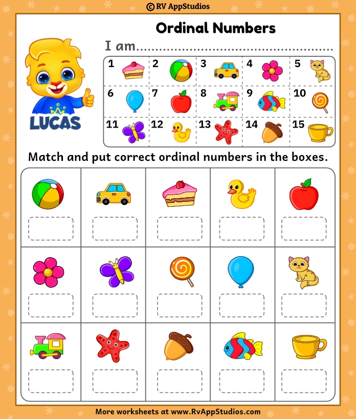 Worksheet for practicing ordinal numbers for second graders