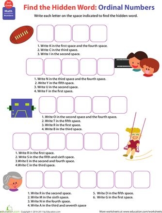 Second grade worksheet to practice identifying and ordering ordinal numbers from first to tenth