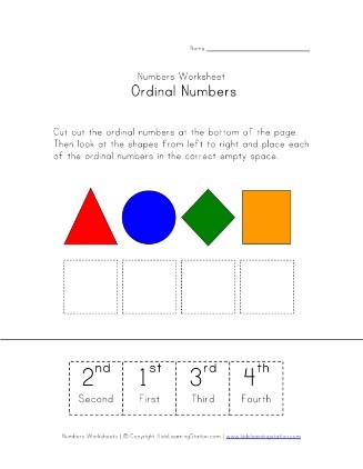 Second grade ordinal numbers worksheet featuring a sequence of 1st through 4th positions for math practice