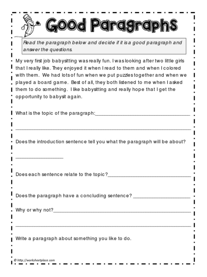 Second grade paragraph writing worksheet featuring a guided graphic organizer