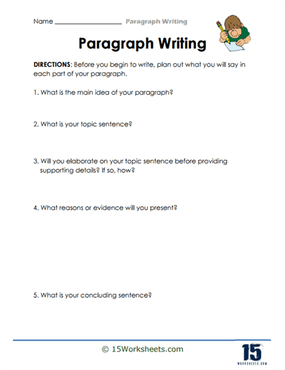 Writing a paragraph worksheet with topic prompts for second graders
