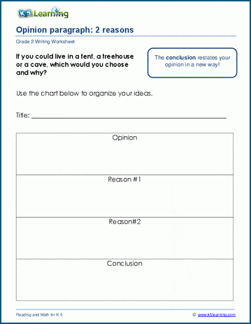 Writing a Paragraph worksheet featuring topic prompts for second graders