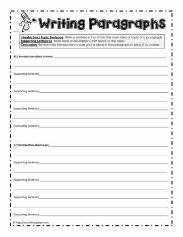 Worksheet image featuring paragraph writing prompts for second graders