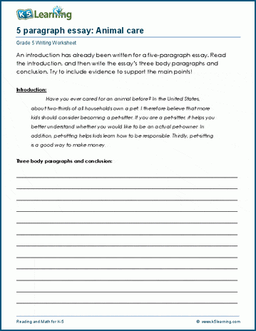 Worksheet for second graders to practice writing paragraphs with topic prompts