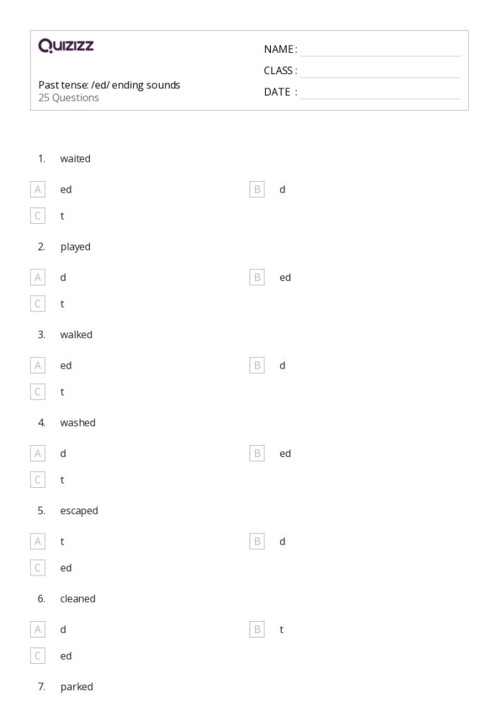 Chart showcasing the various sounds of the -ed suffix in past tense verbs Worksheet illustrating the past tense -ed sounds for second graders in geography