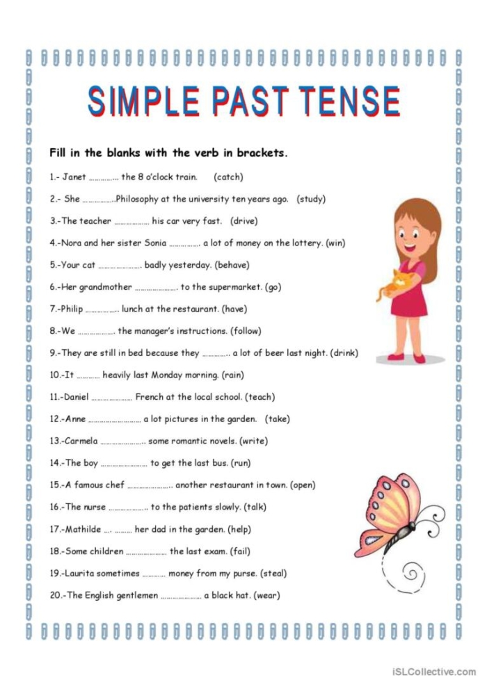 Worksheet for second graders on past tense verbs ending in -ed