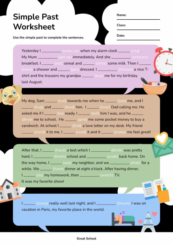 Second grade worksheet featuring past tense verbs ending in ed for geometry vocabulary