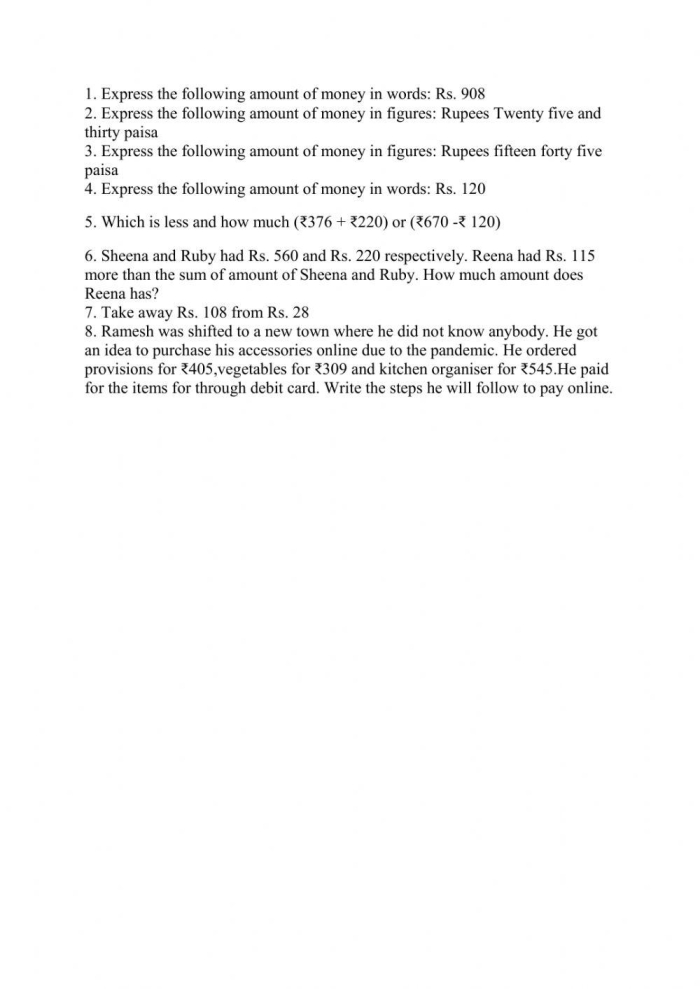 Worksheet for exploring various payment methods suitable for second graders