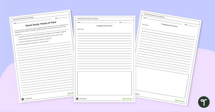 Characters' Points of View Activity 11 for Elementary Reading Comprehension Second grade worksheet showing two characters' different perspectives on the same event with space for students to write their thoughts