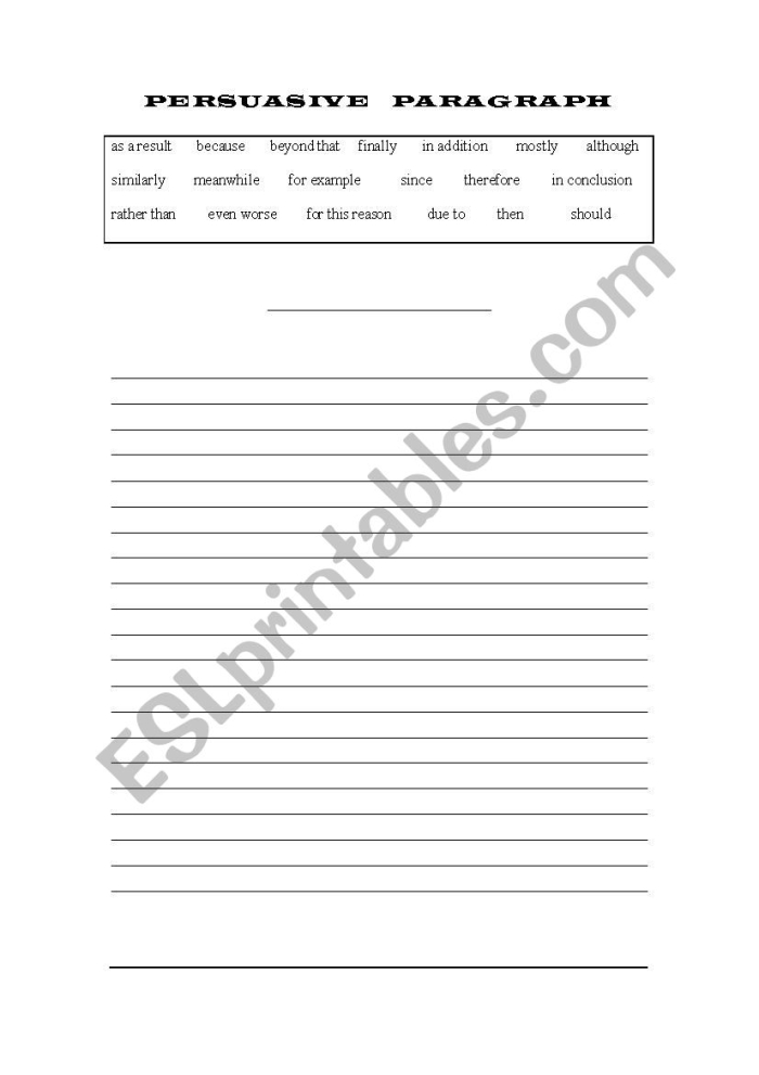 Worksheet for planning a persuasive paragraph aimed at second graders