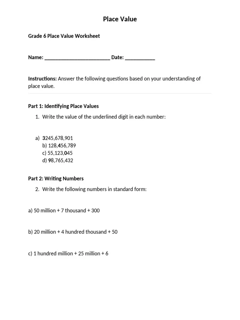 Geometry worksheet for Second Grade Place value test worksheet for second graders focusing on hundreds, tens, and ones. Engaging activity to reinforce place value concepts in geometry for young learners.