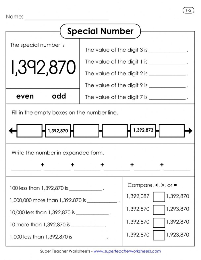 Second grade student completing a place value practice test worksheet