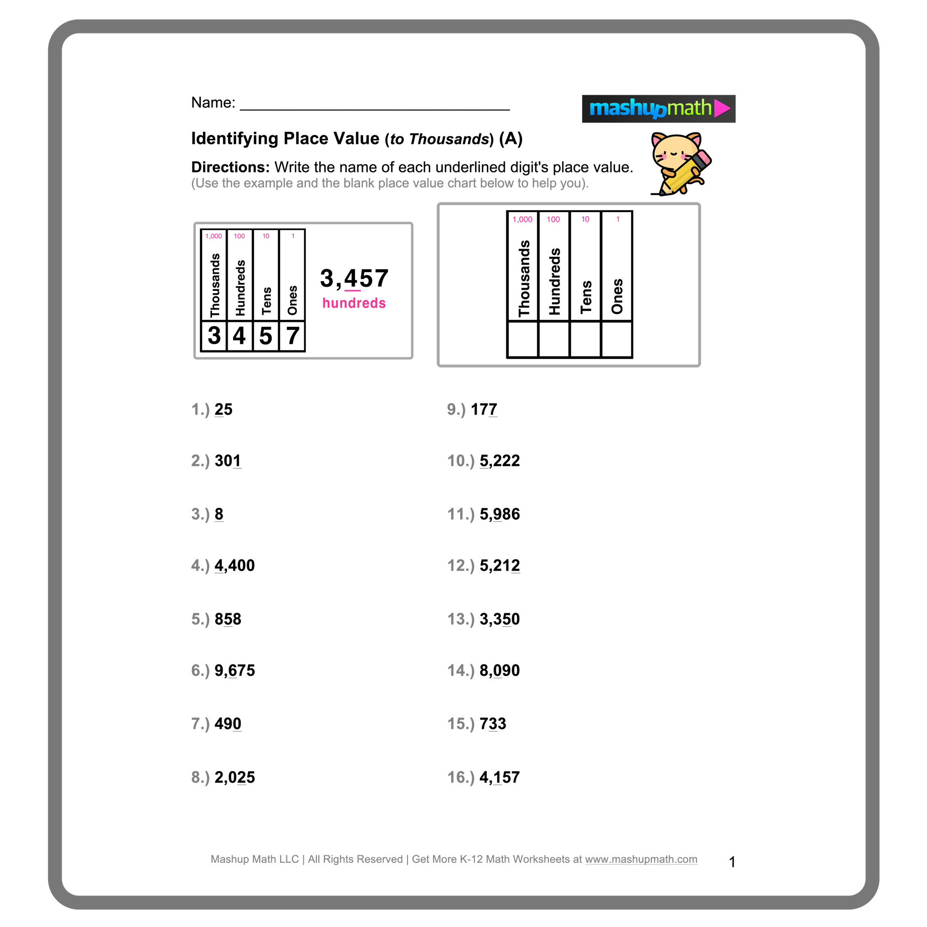 Find the Place Value worksheet for geometry review in grade 2 Worksheet for second graders to practice place value concepts