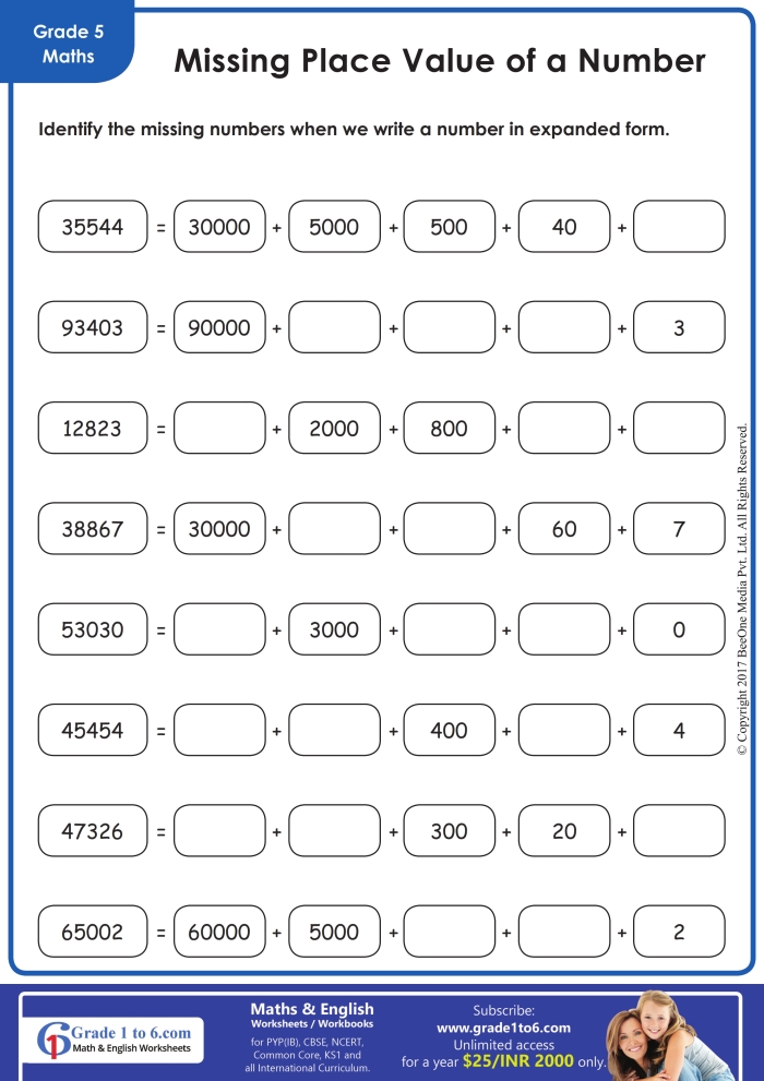 Practice Test worksheet focusing on place value for second graders