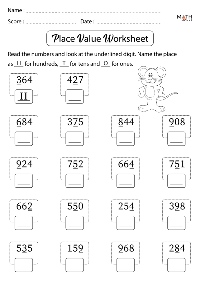 Second grade practice test focused on place value concepts