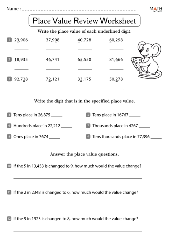 Worksheet for practicing place value concepts in second grade geometry