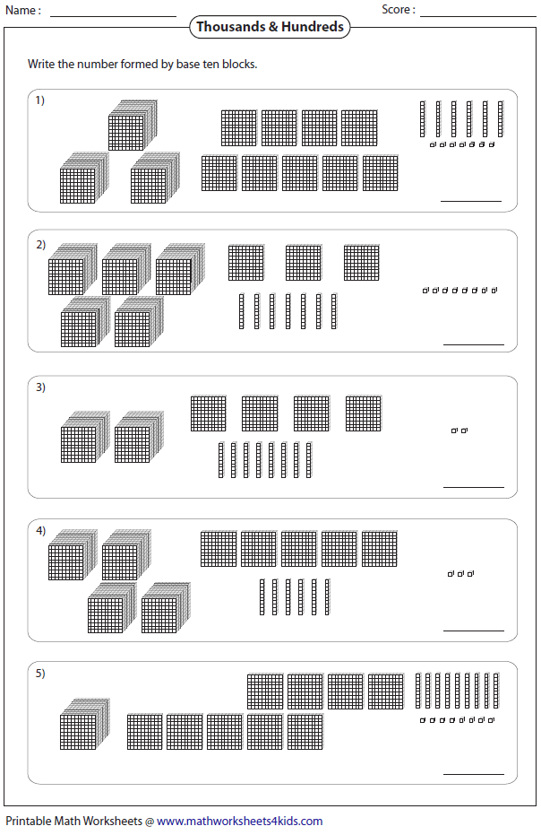 Hundreds, tens, and ones blocks for a second-grade place value worksheet