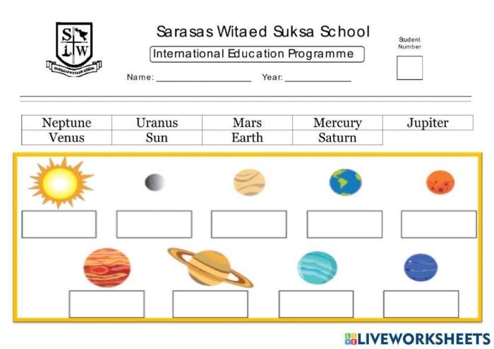 Engaging educational placemat to learn about the solar system and its planets Colorful Planet Activity Placemat worksheet for second graders featuring all nine planets