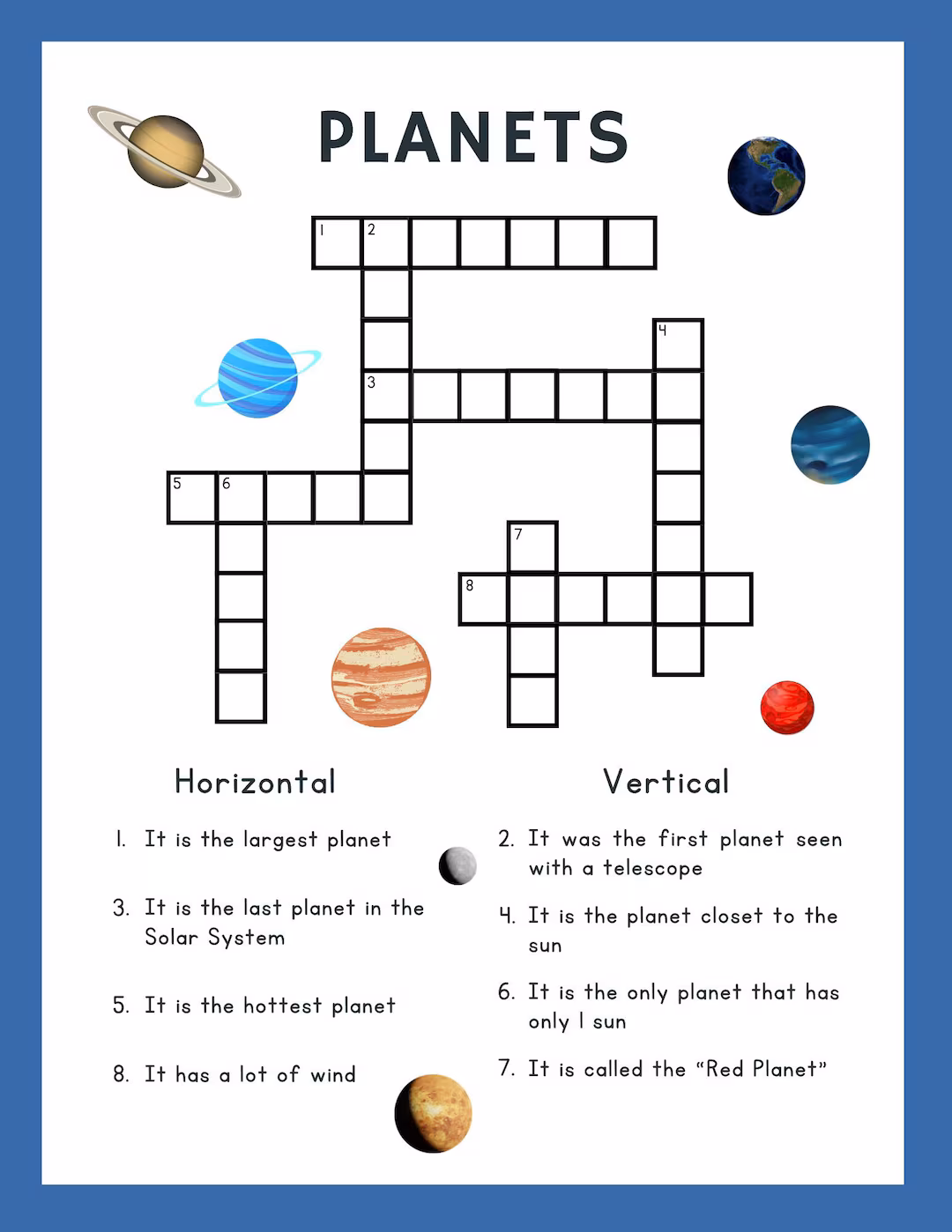 Engaging data and graphing activity for learning about the nine planets Colorful Planet Activity Placemat worksheet for second graders featuring facts about the solar system